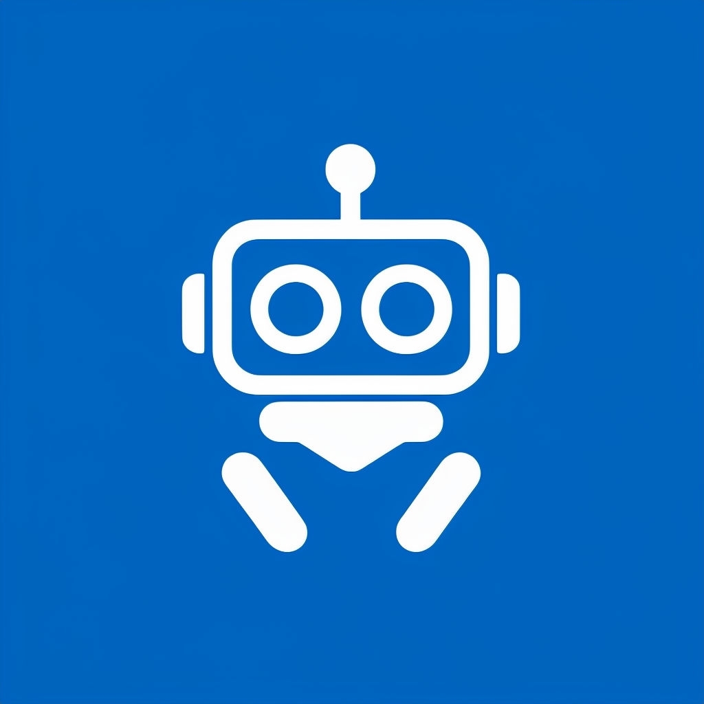 Minimalist Friendly Robot Icon on Royal Blue Background Logo