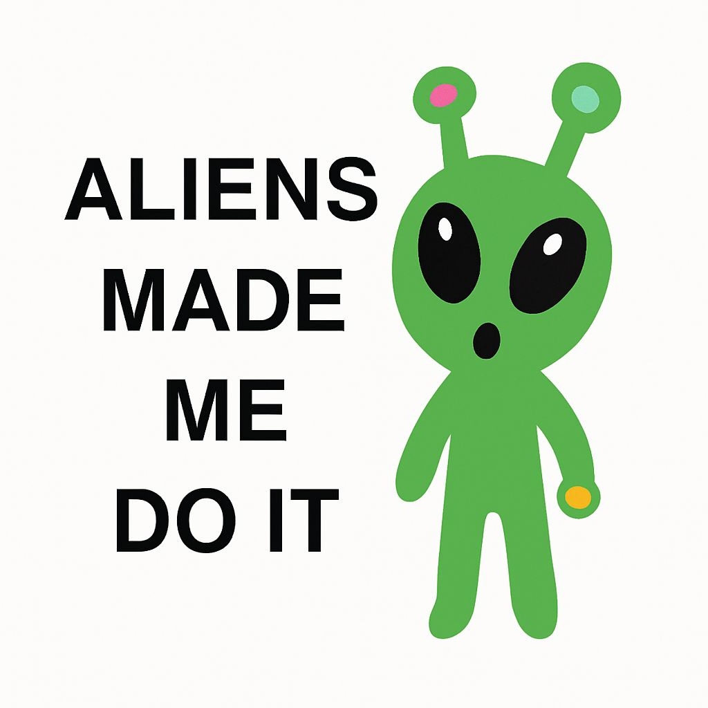 Playful Green Alien Character with Humor Quote Sticker