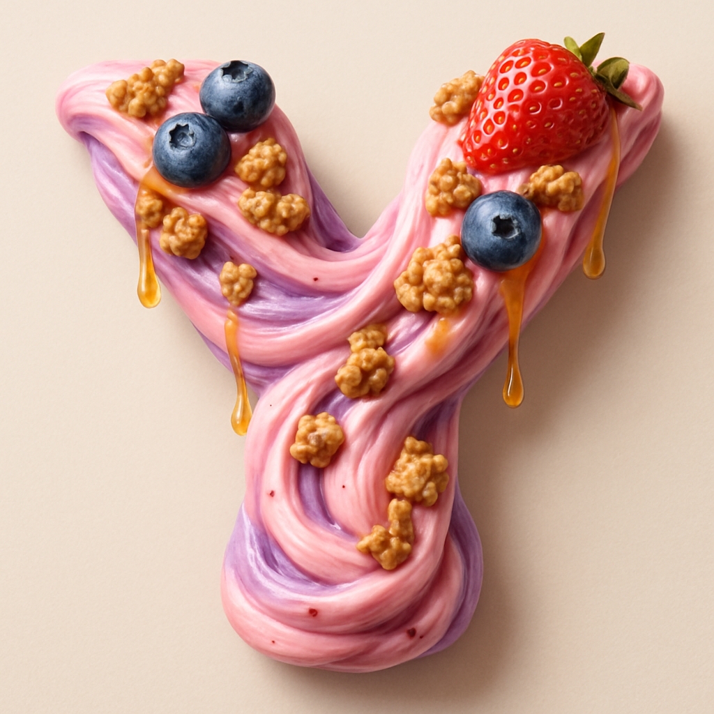 Colorful Yogurt Letter Y with Toppings and Honey Monogram