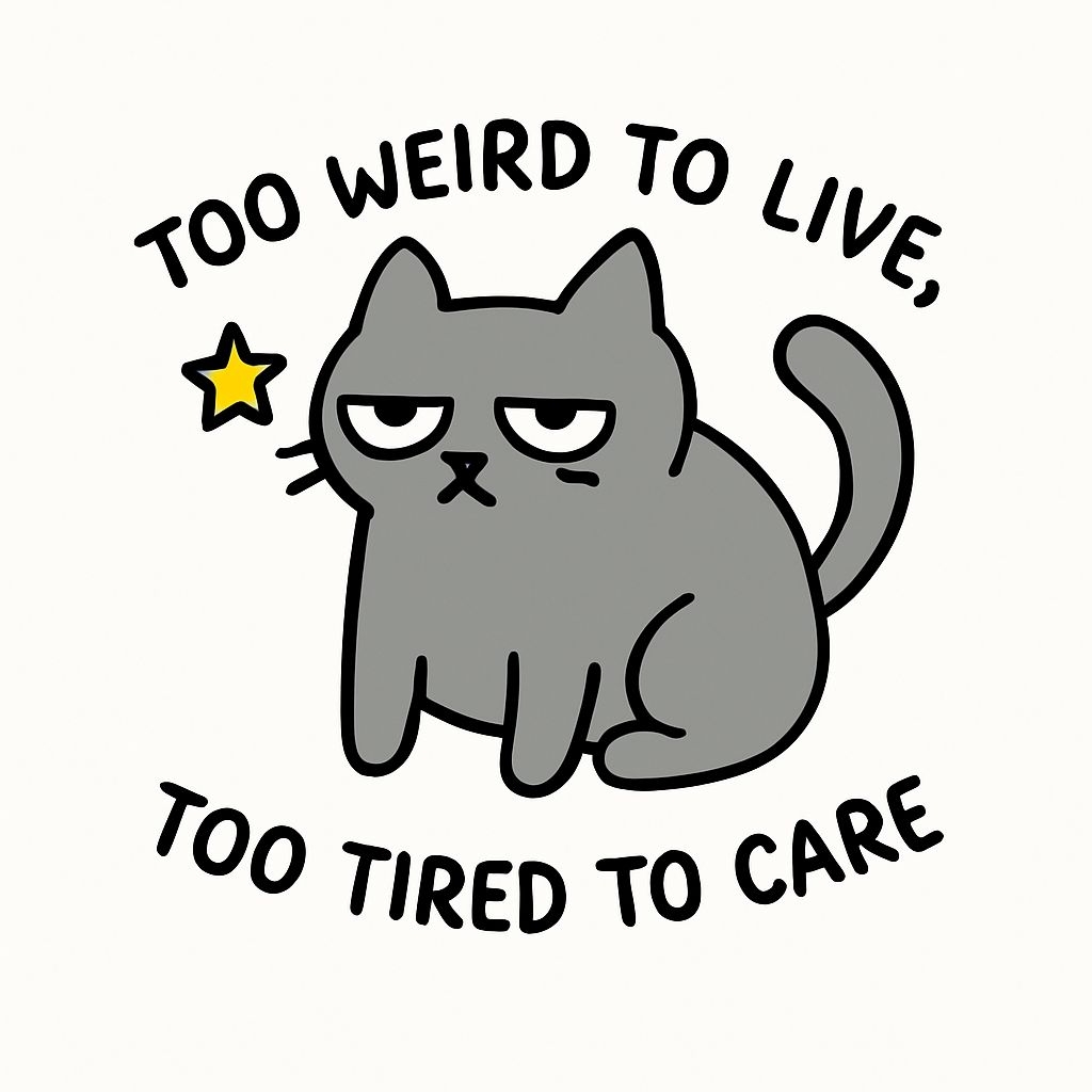 Playful Cartoon Gray Cat with Witty Quotes Sticker