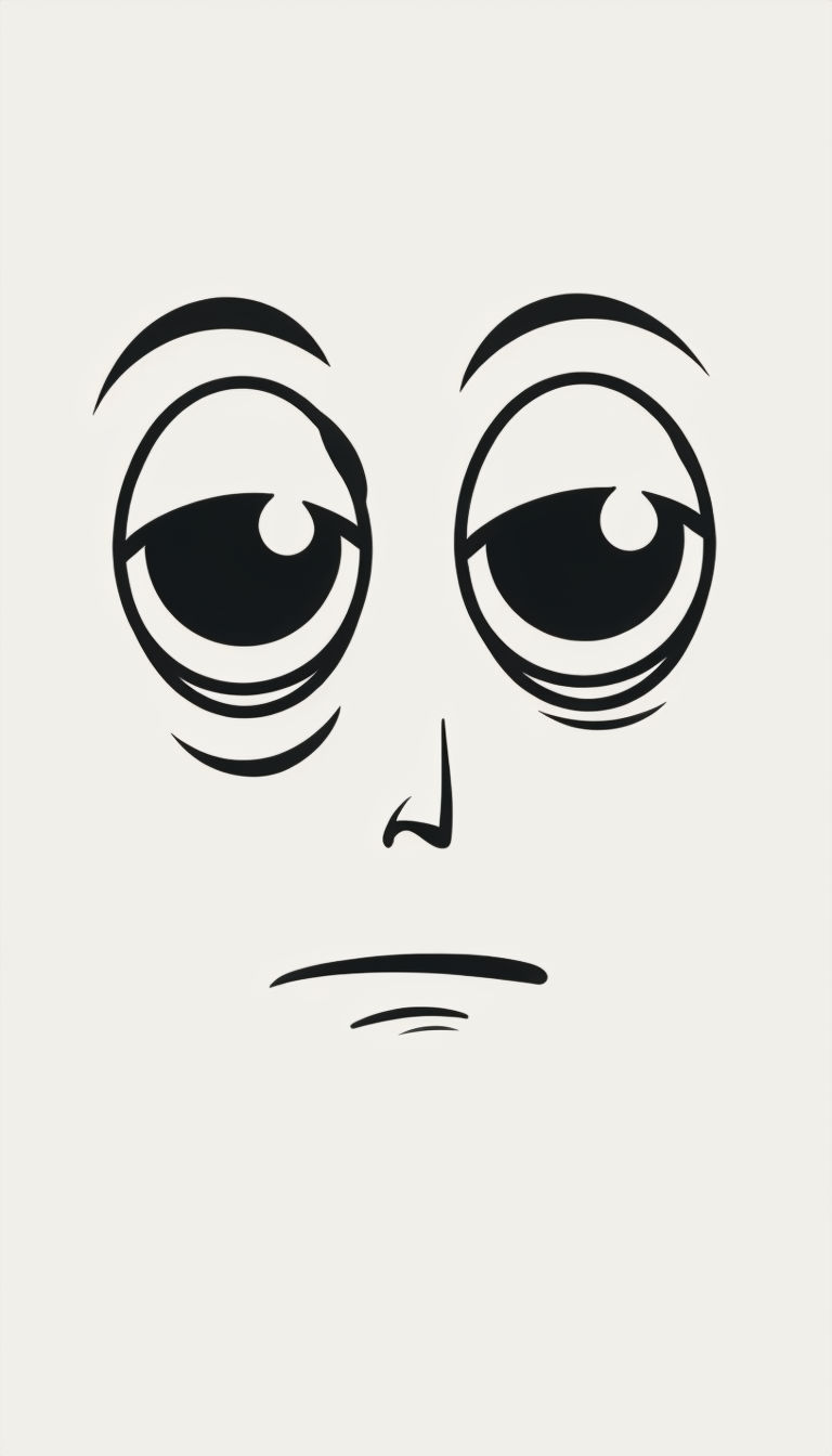 Minimalist Cartoon Face Illustration with Thoughtful Expression Art