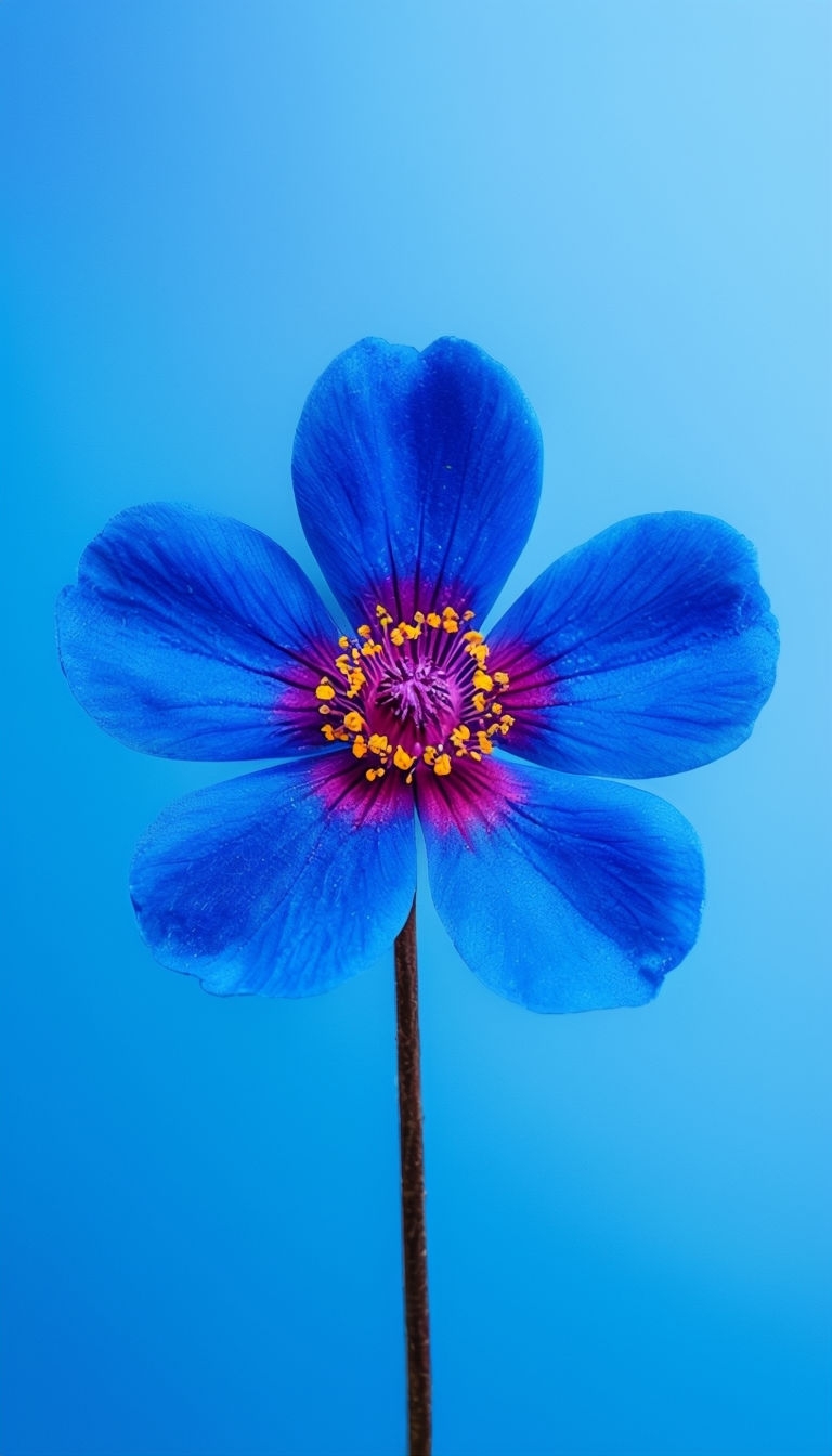 Vibrant Close-Up Blue Flower on Gradient Background Mobile Wallpaper