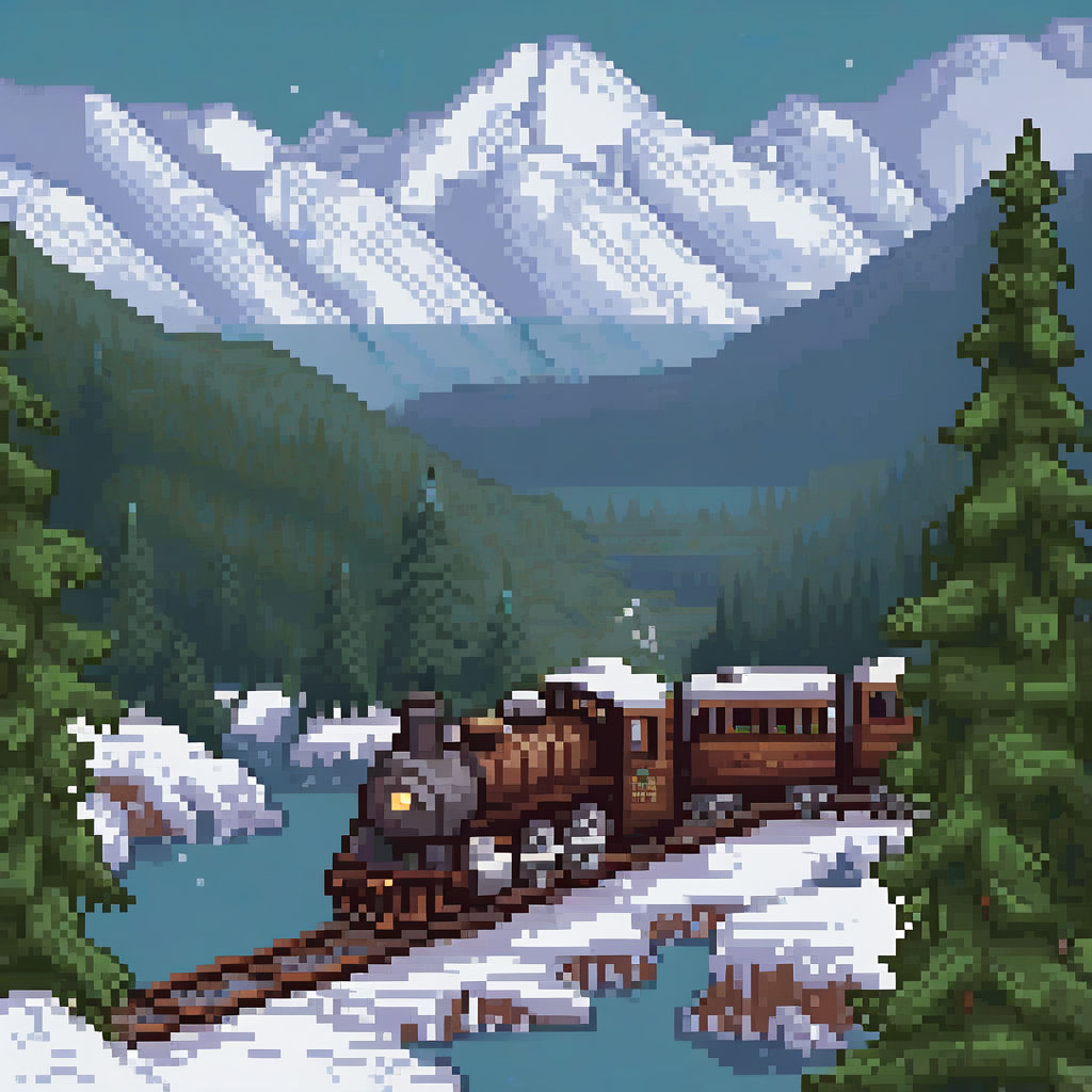 Pixel art capturing a scenic winter wonderland where a vinta... by Nico ...