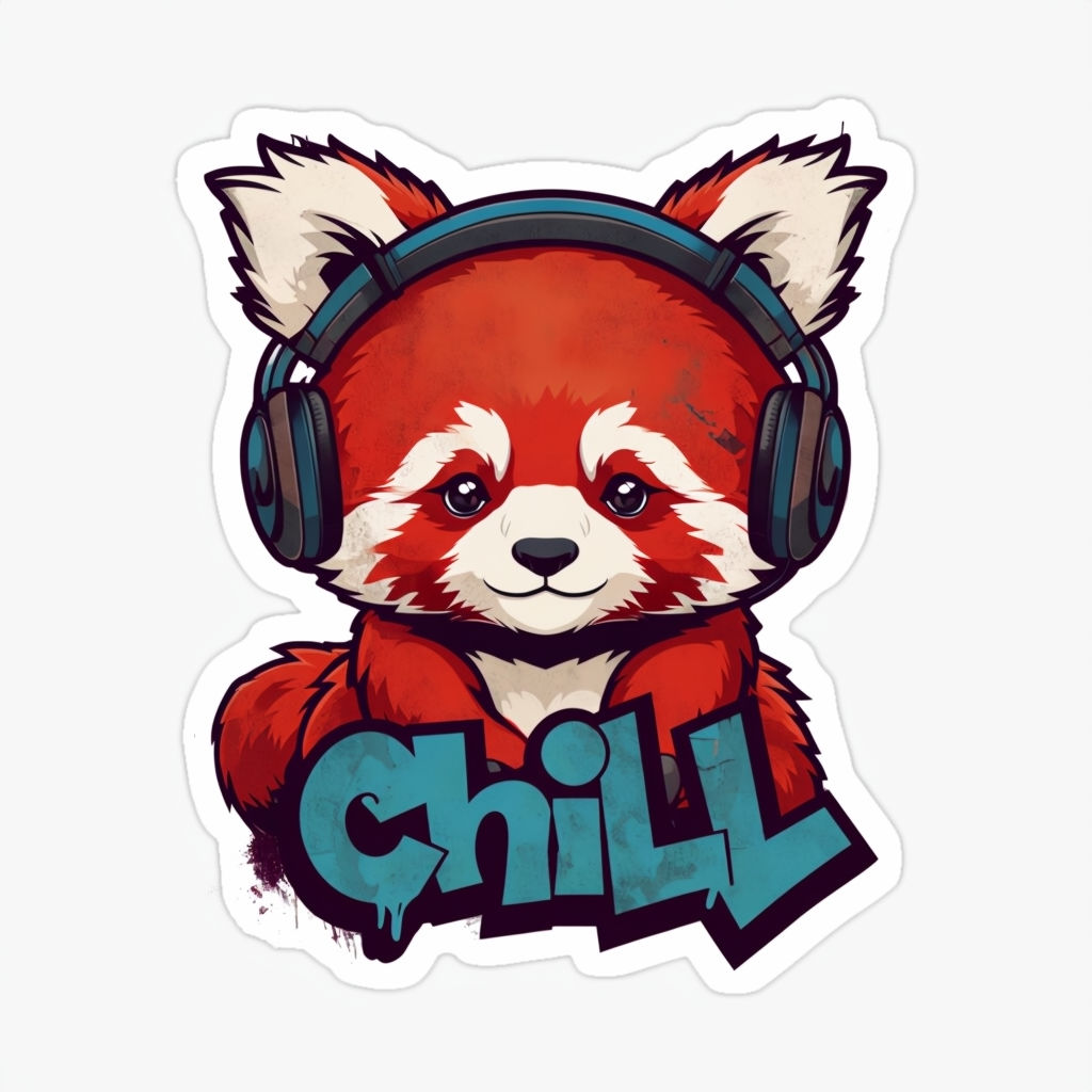 Adorable Chibi Red Panda with Headphones Chill Sticker