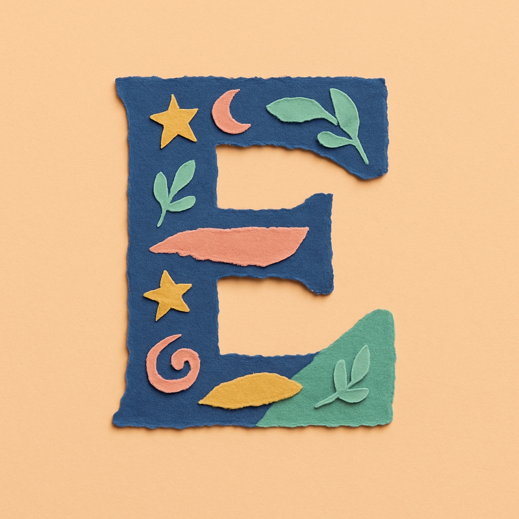 Handcrafted Colorful Letter E Monogram Art on Peach Background Monogram