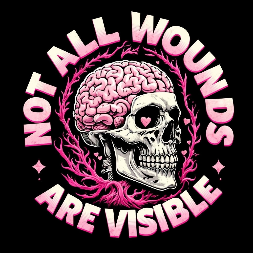 "Striking Skull with Pink Brain and Heart Elements Poster"