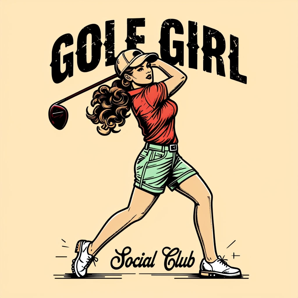 Vintage Comic Golf Girl Illustration for Social Club T-Shirt