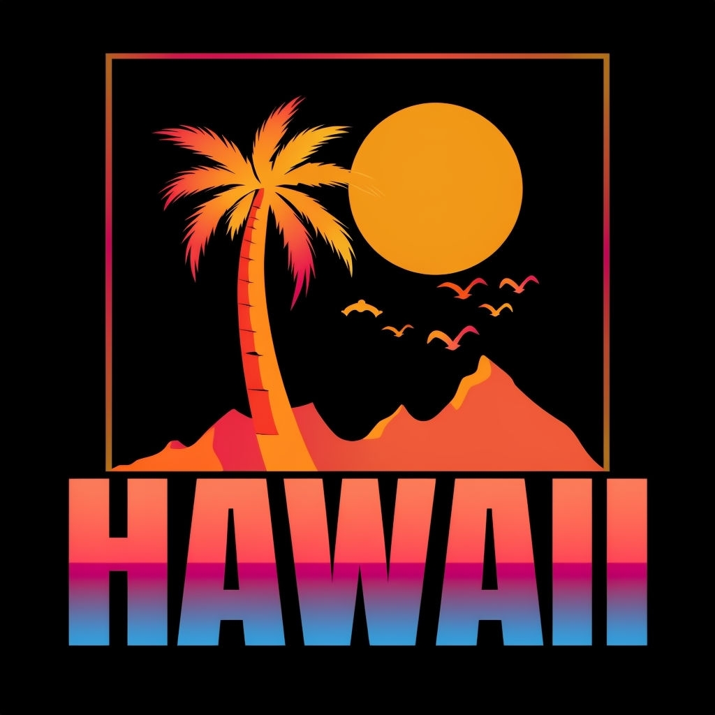 Vibrant Minimalist Hawaiian Landscape Graphic T-Shirt