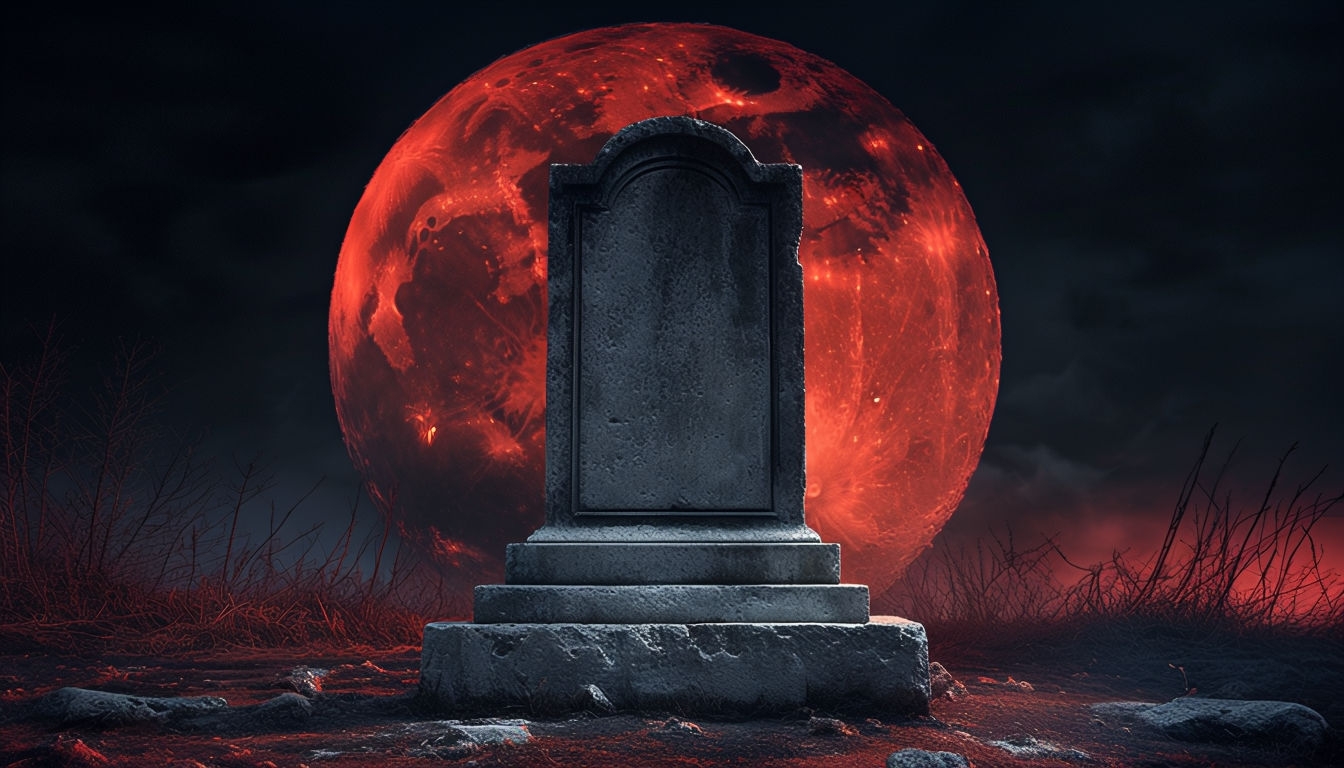 Eerie Tombstone Under a Red Moon Digital Artwork Background
