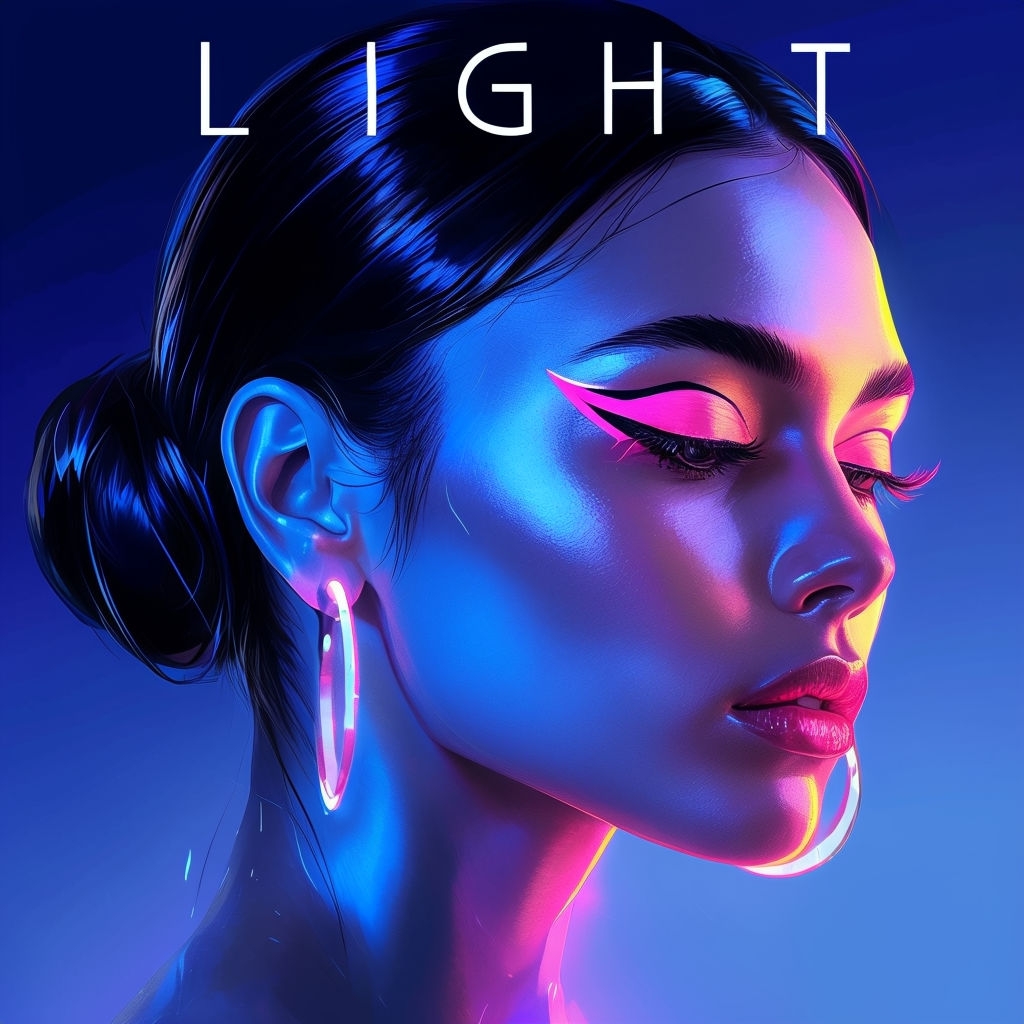 Neon Glow Portrait of a Woman with Bold Makeup Album Cover