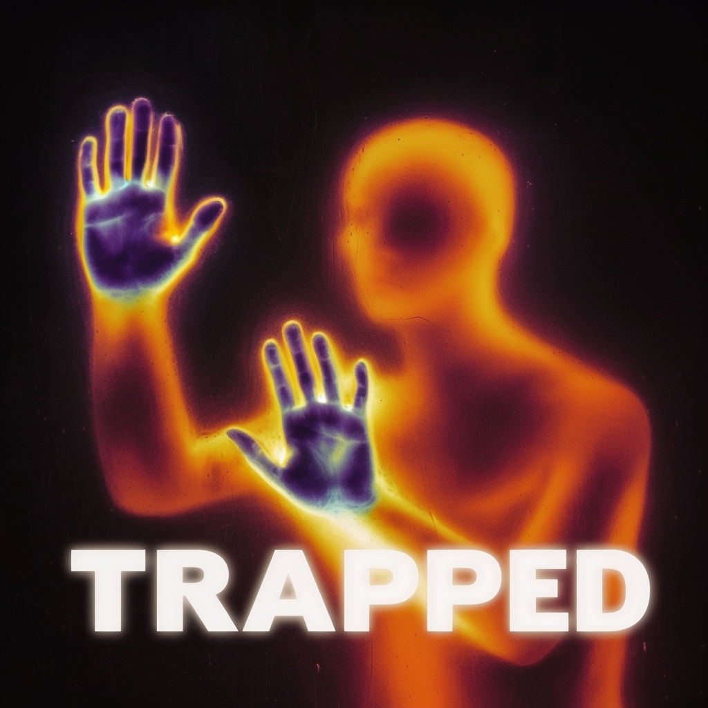 Eerie Thermal Figure Trapped Behind Glass With Glowing Text Spotify Album Cover