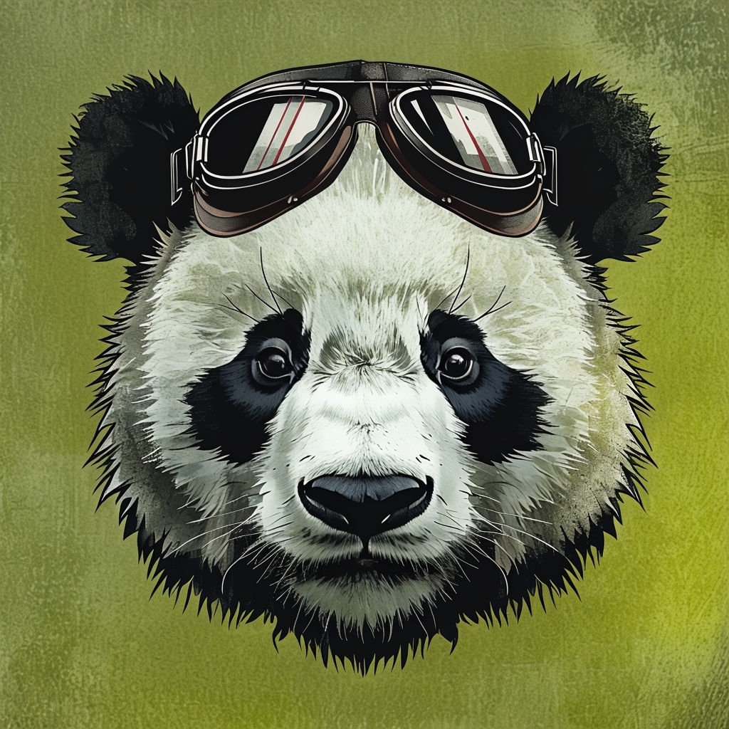 Vintage Panda Face with Aviator Goggles Illustration T-Shirt