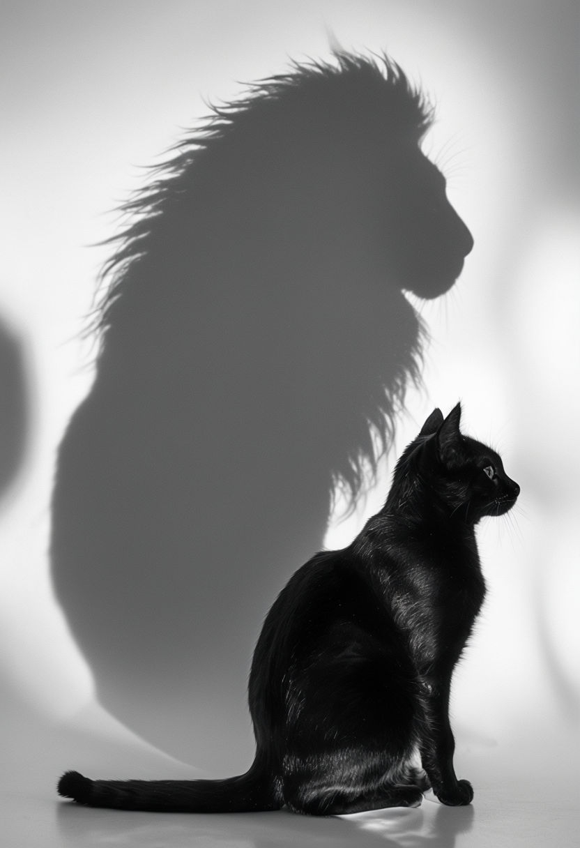 Majestic Black Cat and Lion Shadow Photography Art - Playground