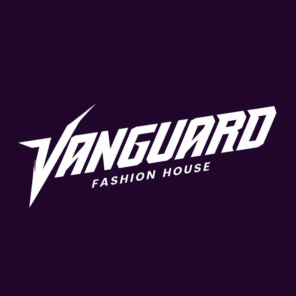 Bold Modern VANGUARD Fashion House Logo Design on Purple Background