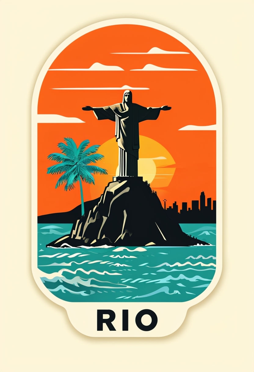 Vibrant Rio de Janeiro Christ the Redeemer Illustration Sticker