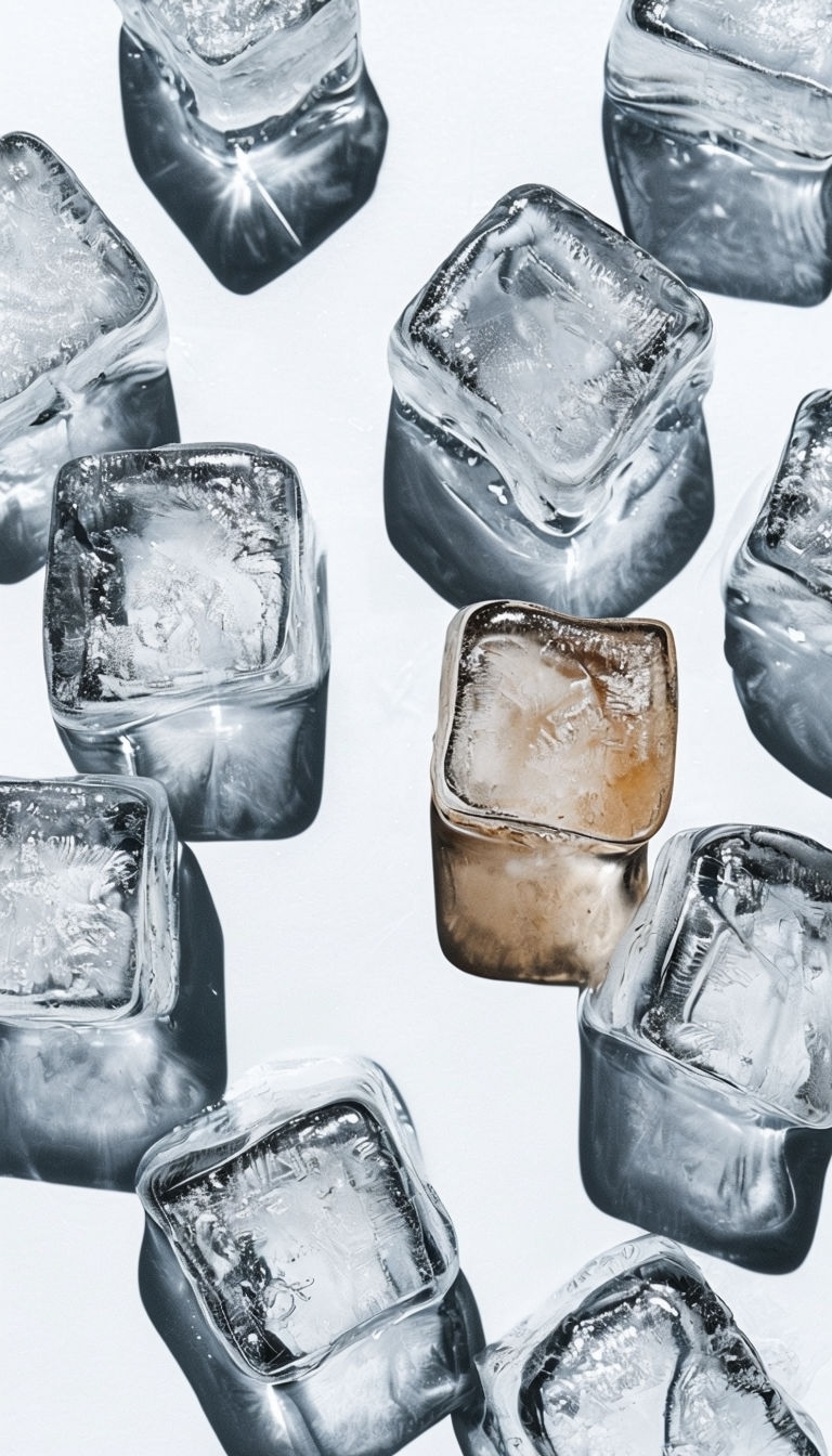 Intricate Clear Ice Cubes Arrangement on White Surface Mobile Wallpaper