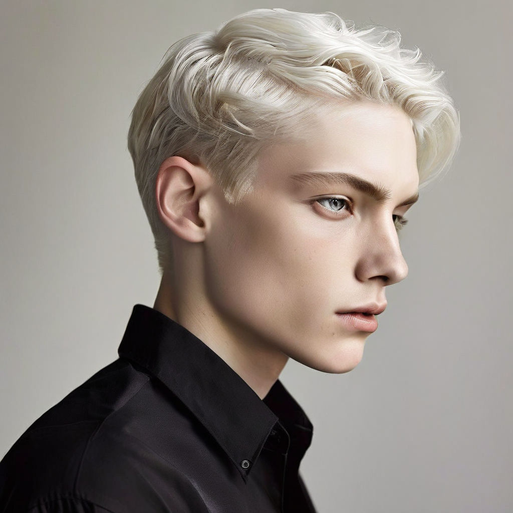 Slender and androgynous model with short nearly-platinum blo... by ...