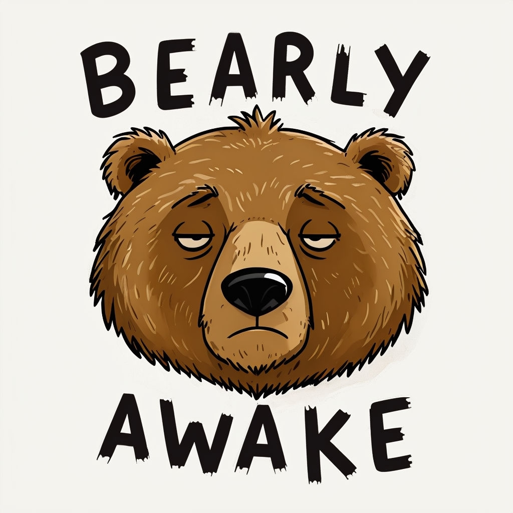 Sleepy Brown Bear Face with Bearly Awake Text Mug