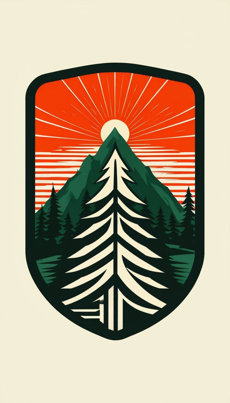 Stylized Mountain and Tree Emblem Art for Nature Lovers Poster