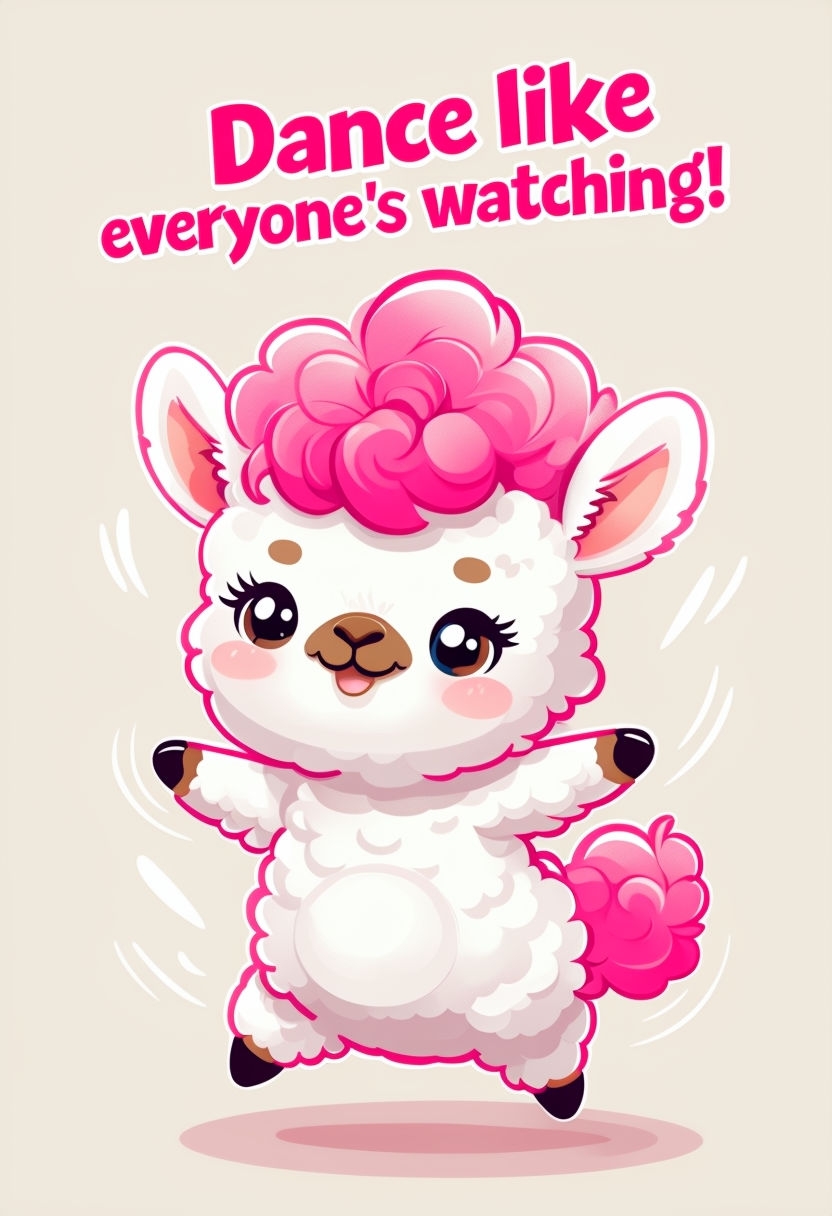 Cheerful Dancing Alpaca Llama Cartoon Art Print