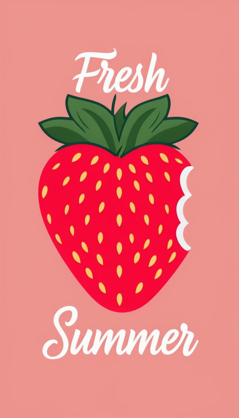Vibrant Heart-Shaped Strawberry with Fresh Summer Text Poster