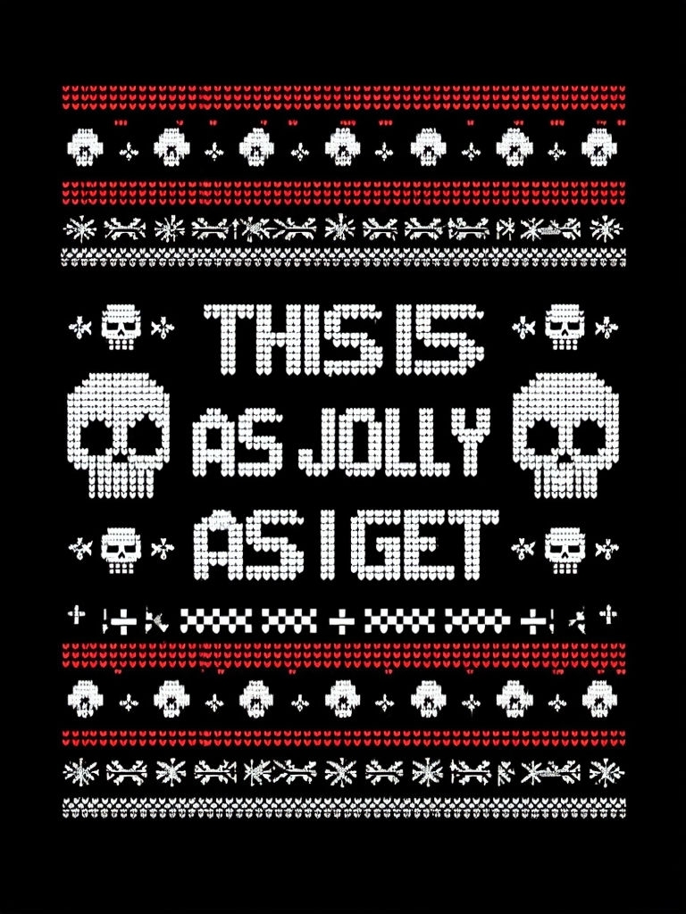 Edgy Holiday Sweater Pattern with Skull and Heart Motifs T-shirt