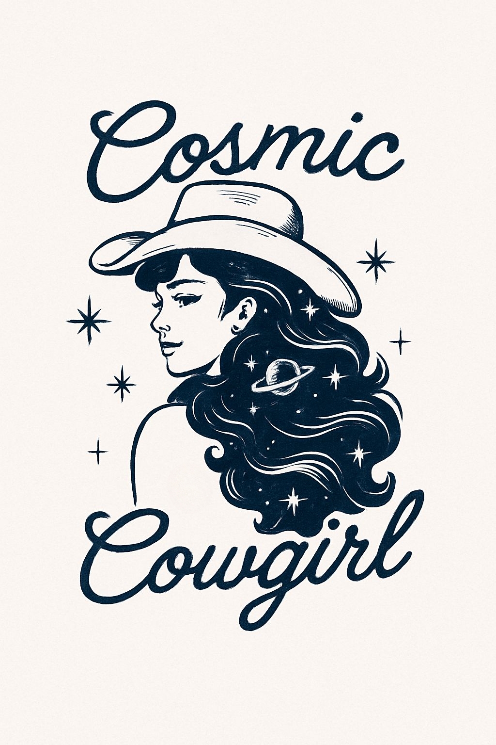 Cosmic Cowgirl Vintage Illustration T-Shirt