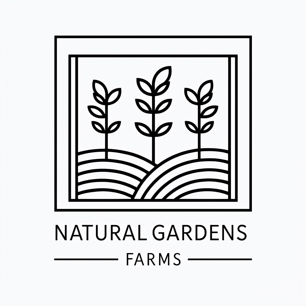 Minimalist Natural Gardens Farms Logo with Elegant Plant Illustrations Logo