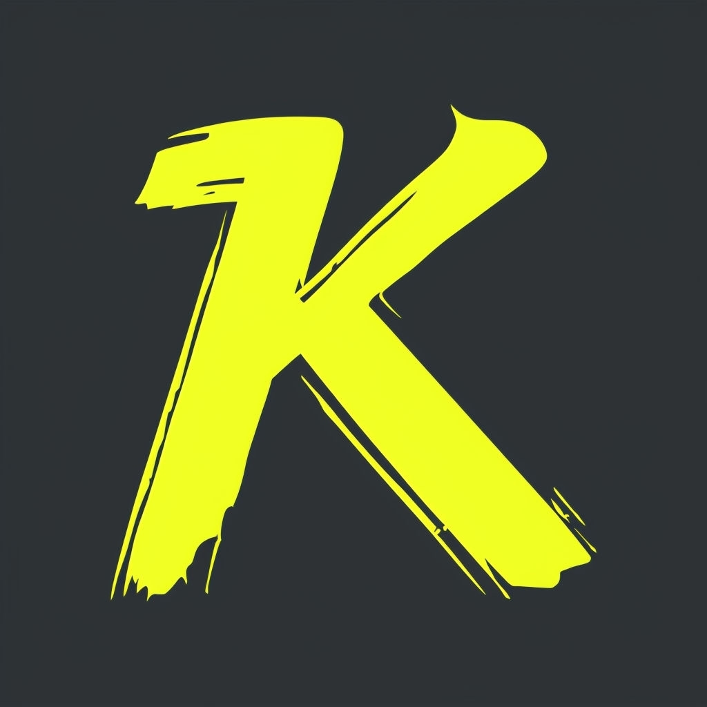 Bold Yellow Letter K Modern Monogram Design on Charcoal Background Monogram