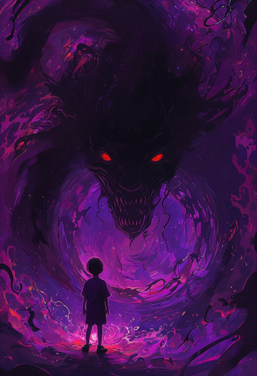 Surreal Dark Child and Menacing Creature Digital Art Poster