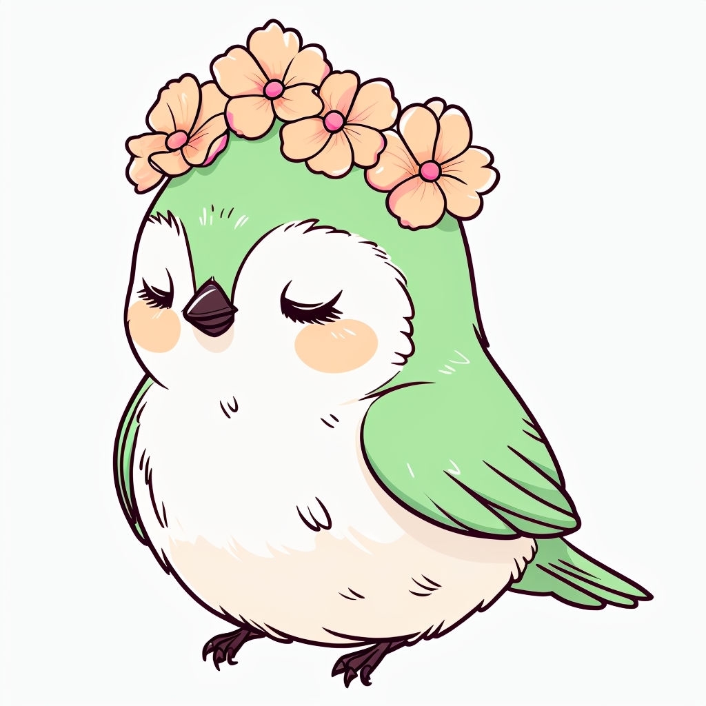 Charming Cartoon Bird with Flower Crown Cute Illustration Sticker