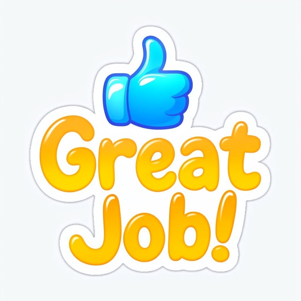 Cheerful Great Job! Text with Thumbs Up Icon Sticker