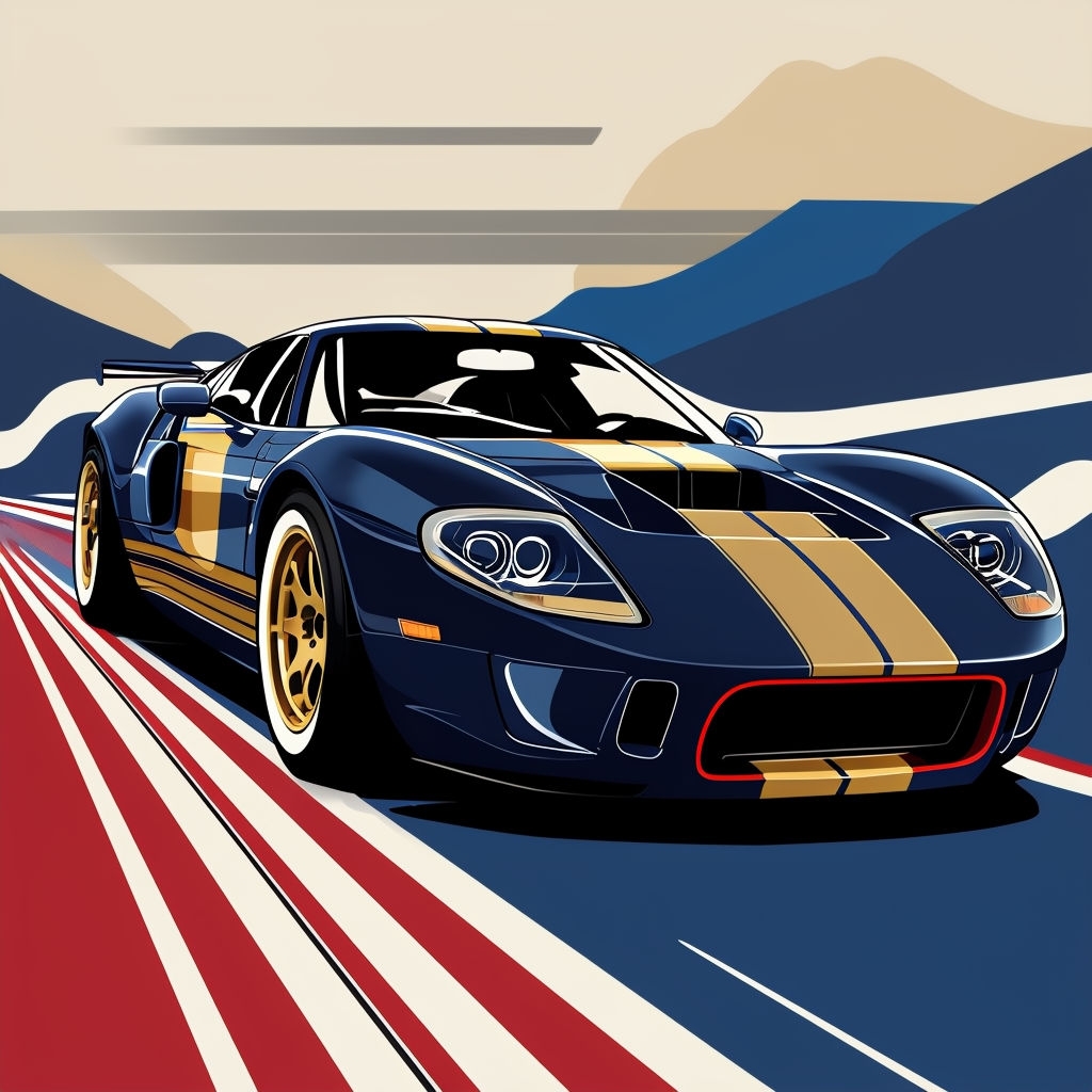Sleek Navy Blue Sports Car with Gold Stripes T-Shirt