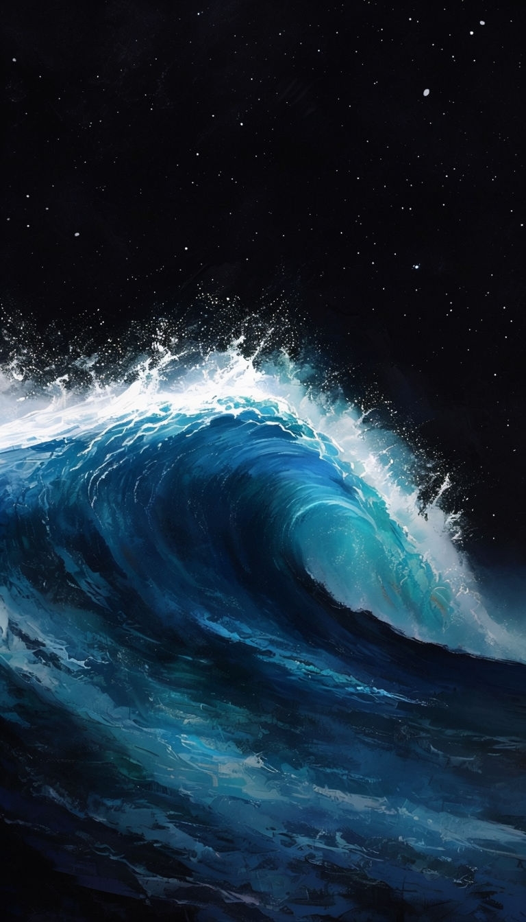 Dramatic Ocean Wave Against Starry Night Sky Mobile Wallpaper