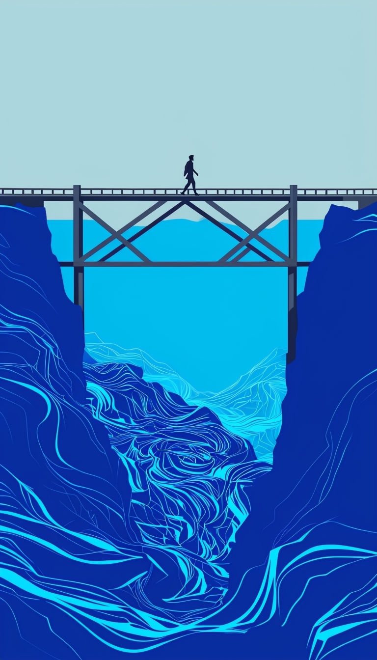 Geometric Bridge Journey Across a Surreal Abstract Chasm Mobile Wallpaper