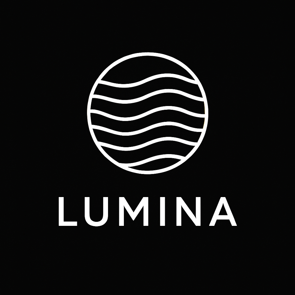 Minimalist LUMINA Logo with Wavy Lines on Black Background Logo