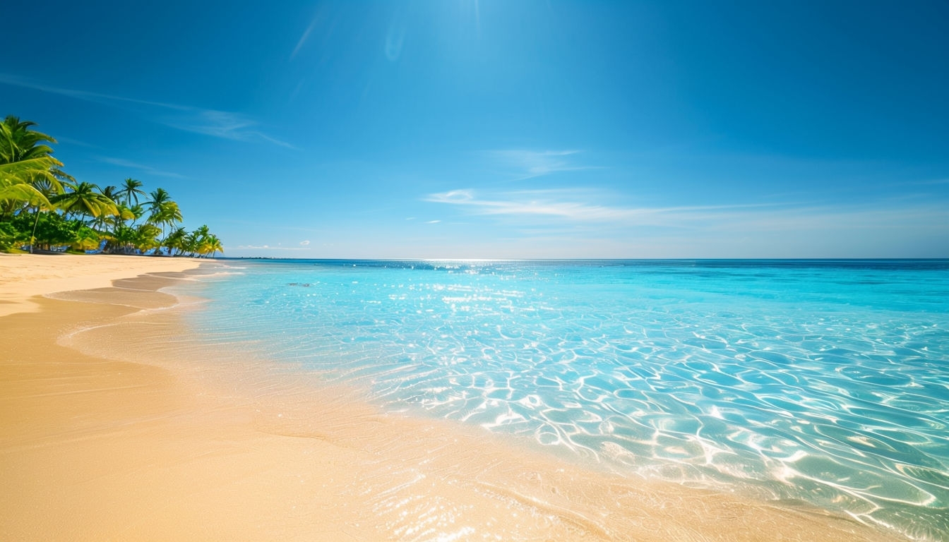 Vibrant Tropical Beach Daytime Scene for Virtual Backgrounds