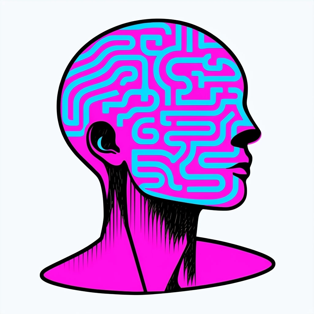 Vibrant Abstract Human Bust Illustration with Surreal Patterns Sticker