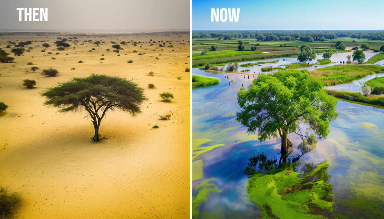 Dramatic Then and Now Environmental Change Aerial Image Social Media Post