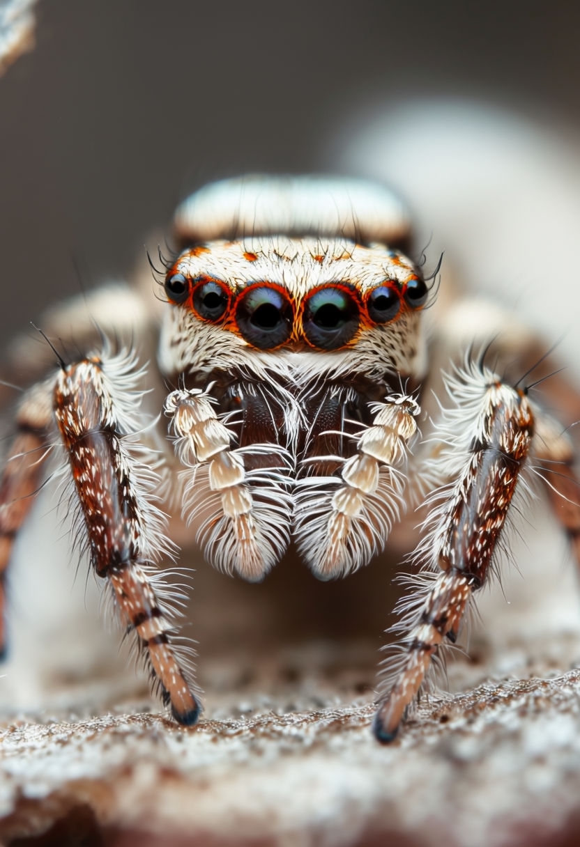 Detailed Macro Shot of a Jumping Spider with Vibrant Eyes Art