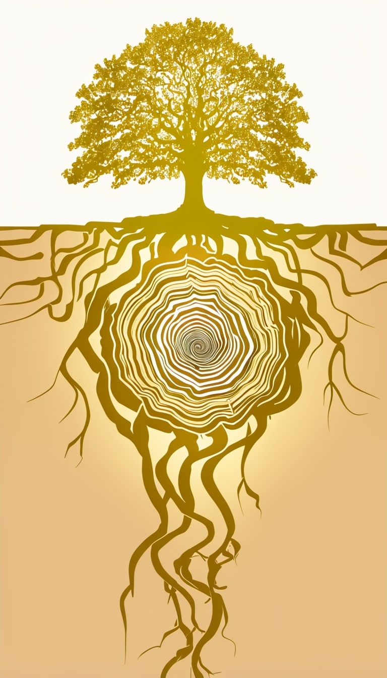 Minimalist Yellowgreen Oak Tree Silhouette with Roots Mobile Wallpaper