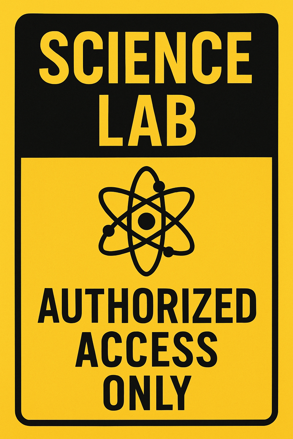 Bold Science Lab Sign with Atomic Symbol for Restricted Access Event Sign