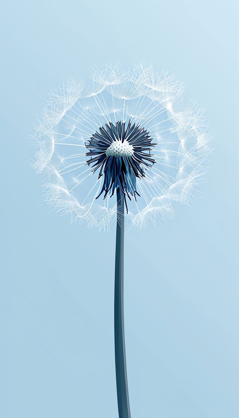 Serene Minimalist Dandelion Seed Head Illustration Mobile Wallpaper