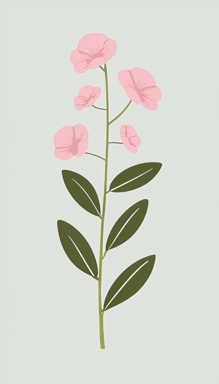 Minimalist Pink Flower Plant Illustration Phone Case Cover