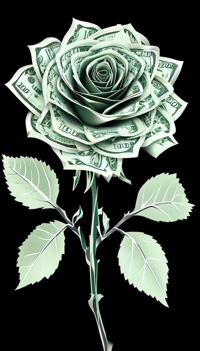 Rose Made of Dollar Bills Against Black Background Mobile Wallpaper