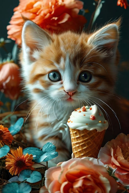 An adorable cat is eating ice cream Playground