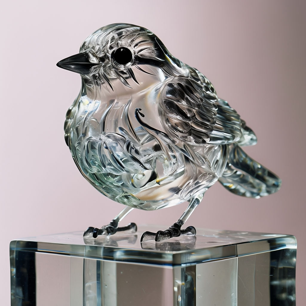 Intricate Glass Robin Sculpture with Minimalist Aesthetic Art