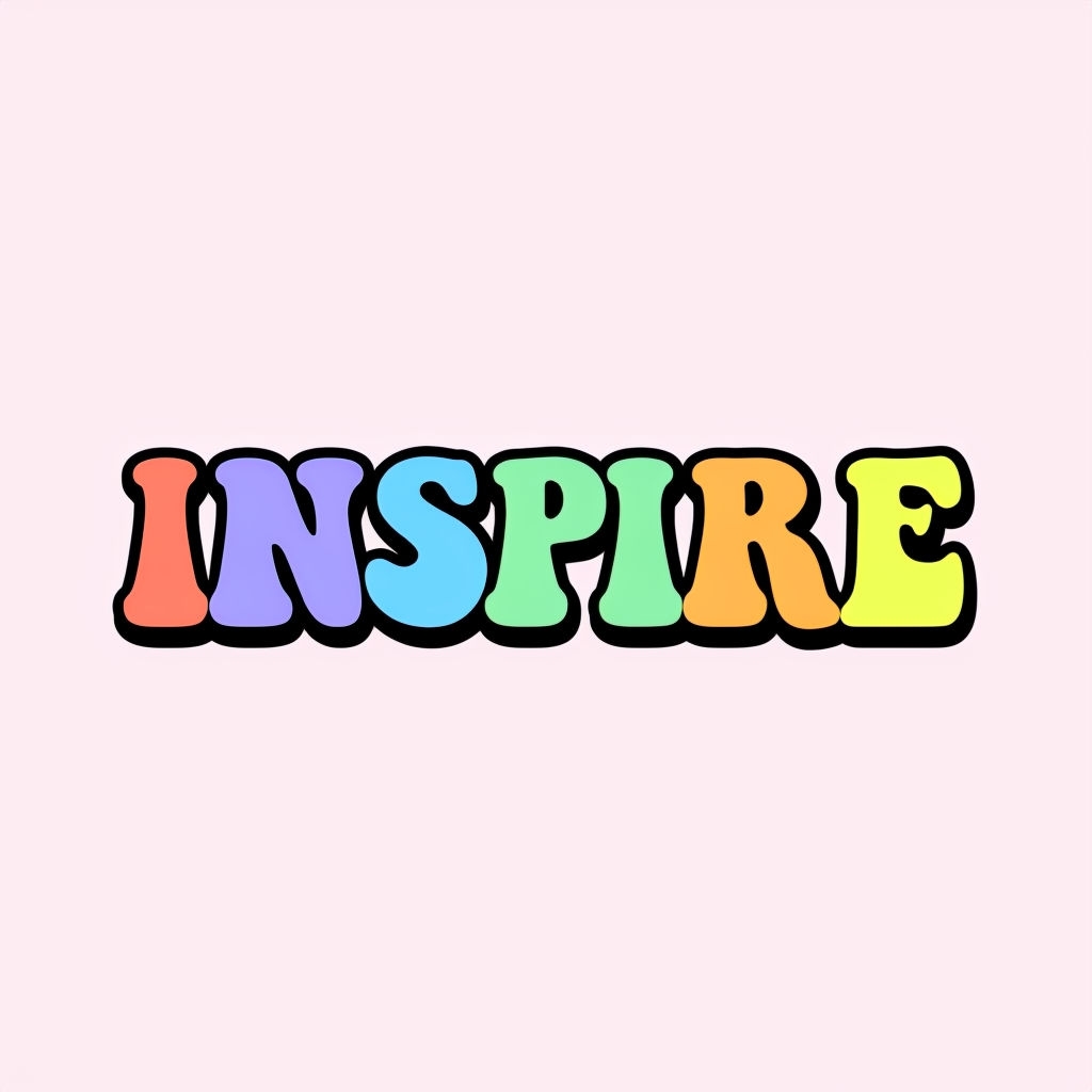 Vibrant Inspire Text with Colorful Letters on Pastel Background Sticker