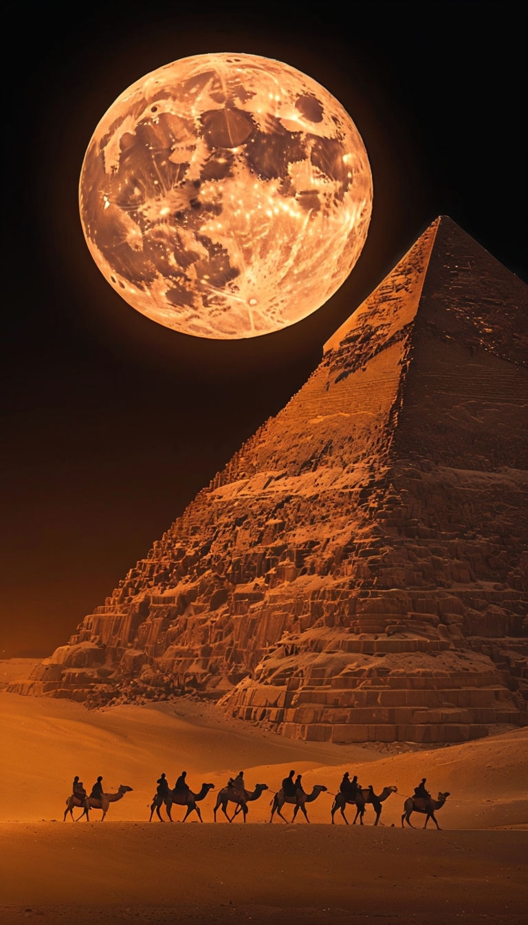 Majestic Pyramids of Giza Under Glowing Full Moon Mobile Wallpaper