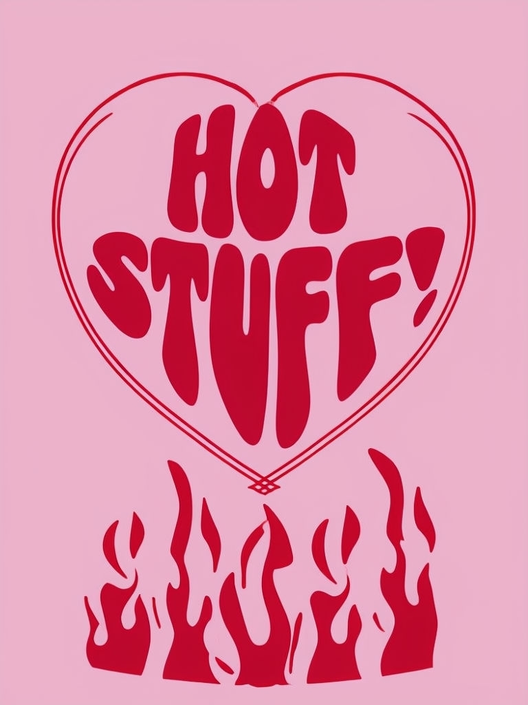 Retro Hot Stuff Heart Design on Light Pink T-Shirt